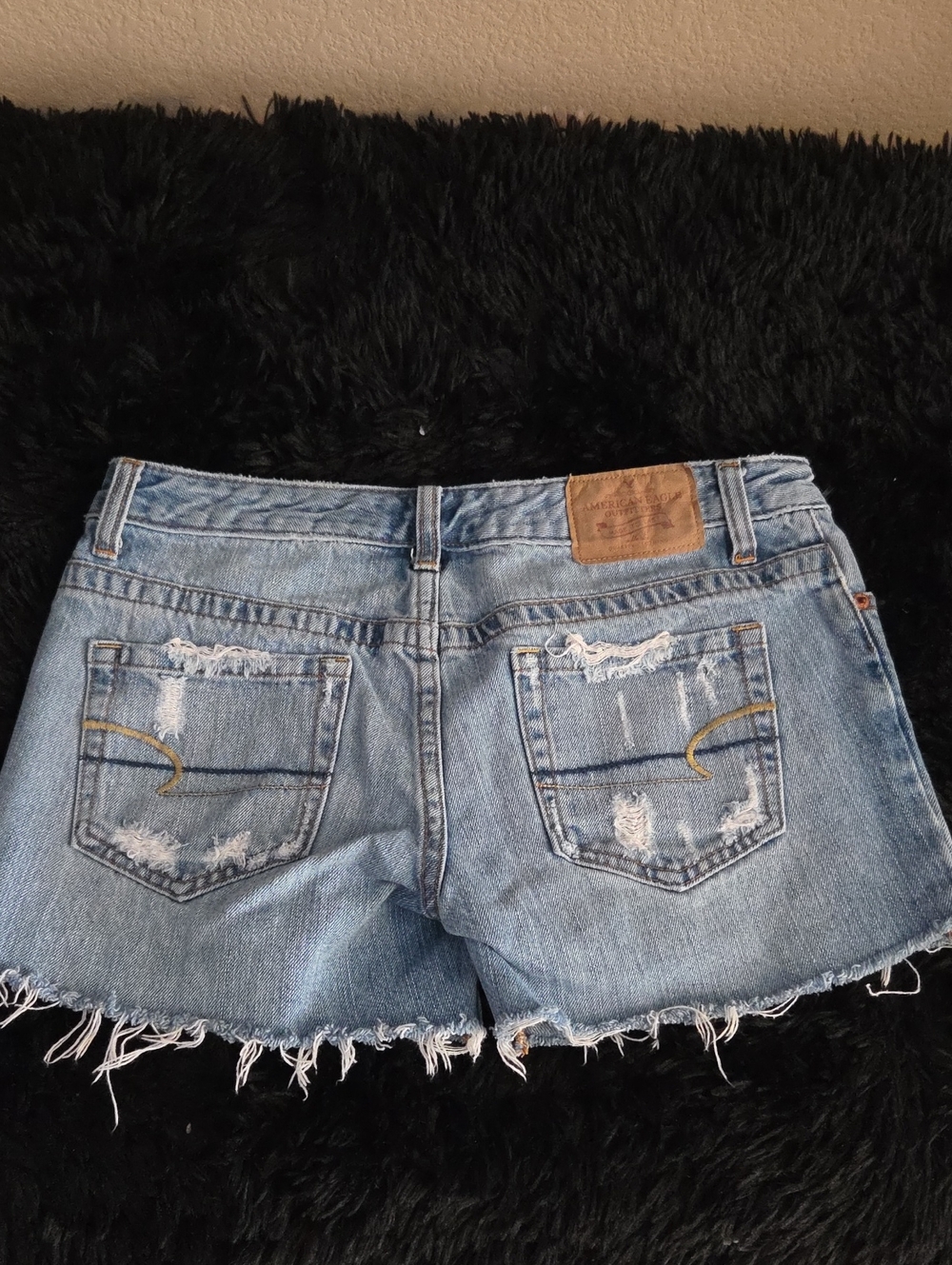 2000's American Eagle Outfitters Light Blue Distressed Denim Cutoff Shorts